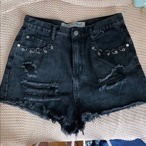 Black denim shorts